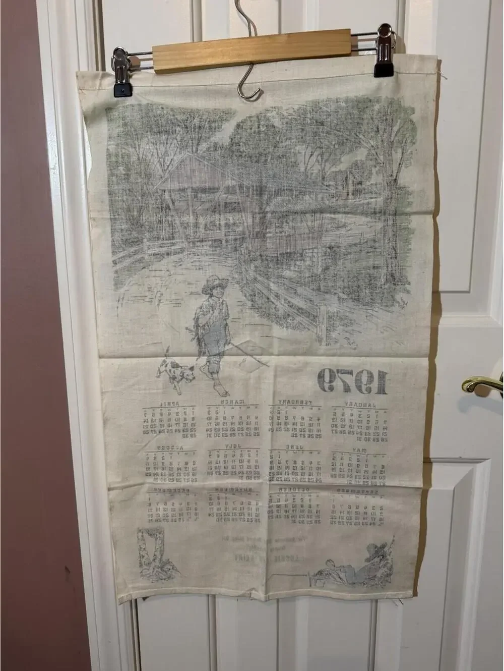 1979 Linen Tea Towel Locker Lee Dairy Covered Bridge Americana Vintage
